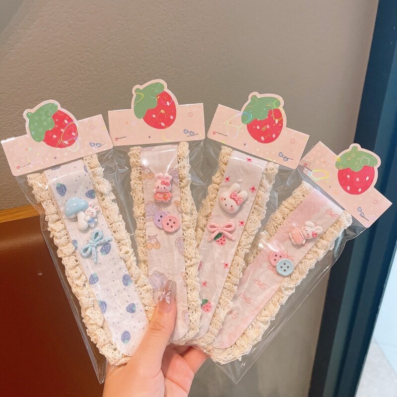 Children's lace fringe hair clips, girls' forehead bangs stickers, baby hair-friendly wide-brimmed headband hair accessory