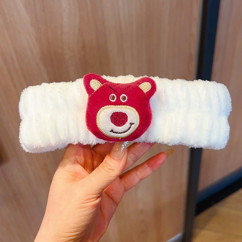 Nuevos dibujos animados tela de tela correa de pelo al por mayor extraña peluche lavado facial maquillaje de tela de tela de tela de banda de mariposa final de cabello de chicas