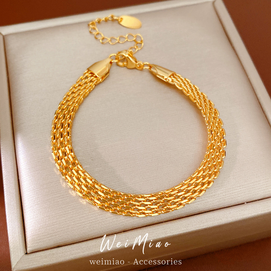 18k oro real chapada pulsera ligera de lujo nicho pulsera de alta sensación de personalidad simple moda joyas de mano mujer image 1