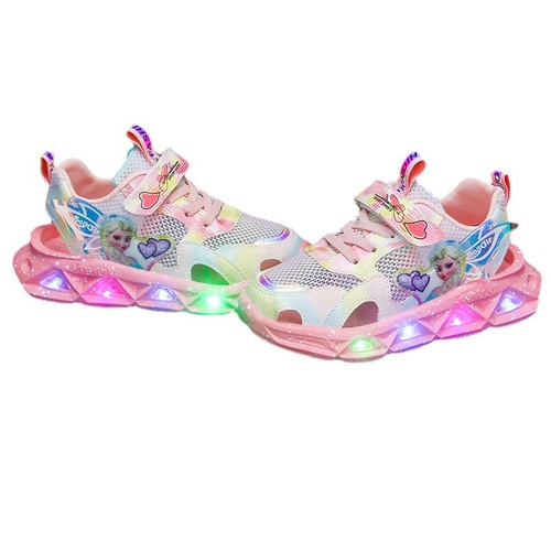 Children's sports sandals with lights for women 2024 summer new mesh girls' sandals for small and medium-sized children and little girls running