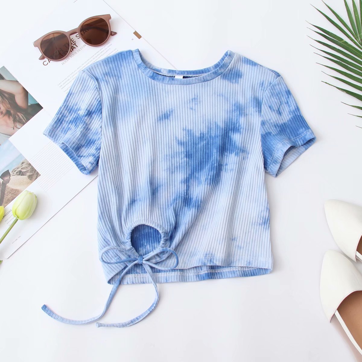 tie-dye drawstring short-sleeved T-shirt  NSAM47461