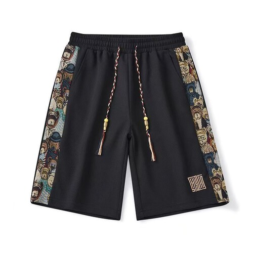 National style embroidered shorts, men's summer teen bear pants, national trend five-cent casual sports pants, large size beach pants