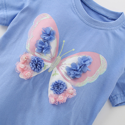 Cross-border malwee girls' set dress summer wear European and American round neck T-shirt short sleeve cute middle and small children stylish two-piece set