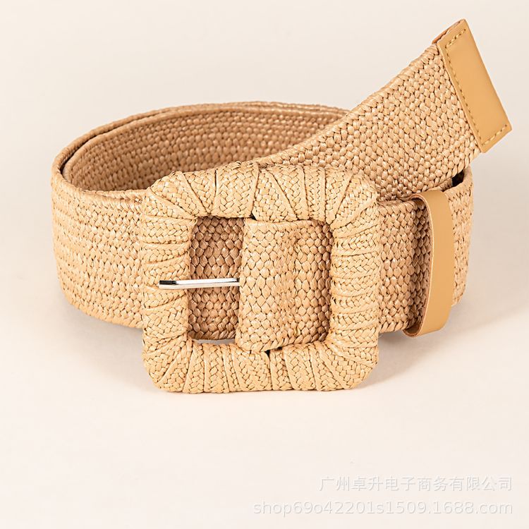 Factory wholesale Korean version of woven square buckle elastic rubber pp grass belt Joker dress jeans