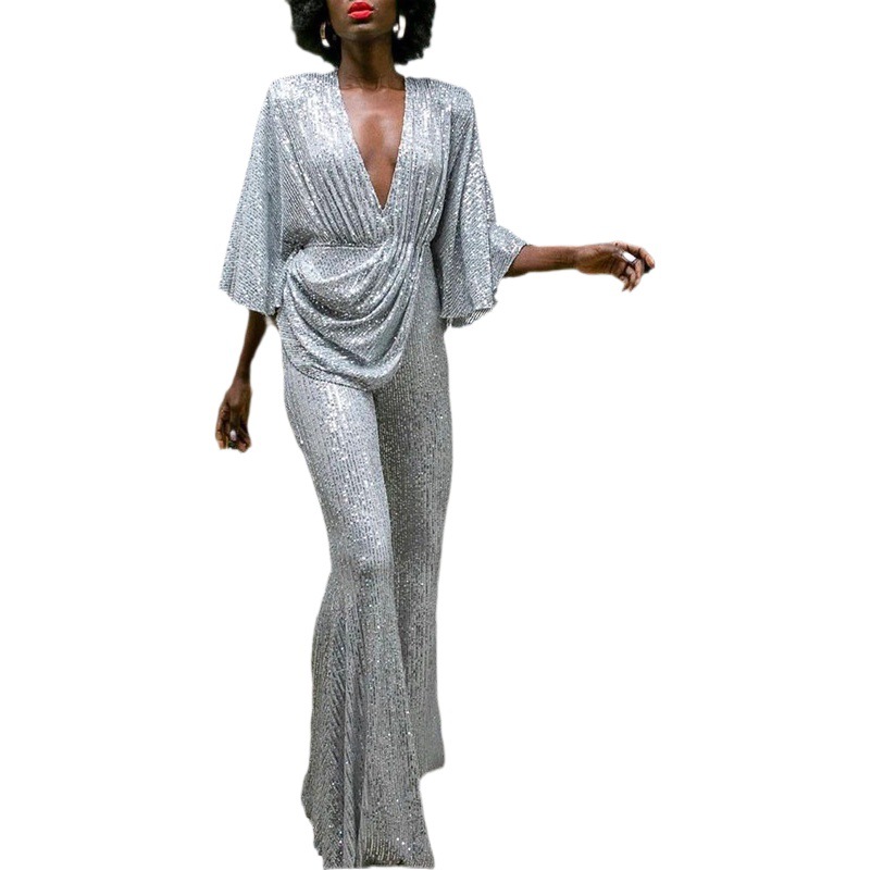 2024 de Europa y América del comercio Exterior las nuevas mujeres ropa eBay Amazon Ventas Directas lentejuelas sexy Deep V backless jumpsuit Pantalones