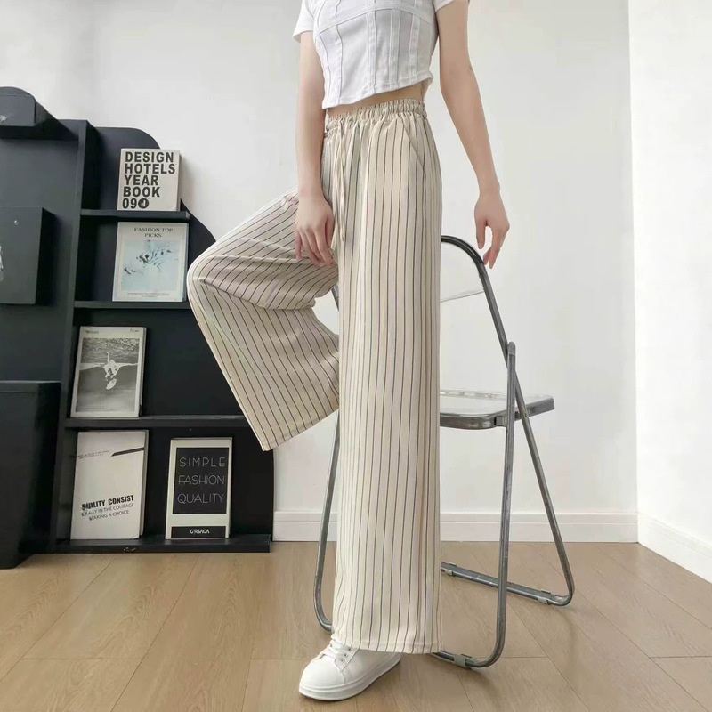 New popular striped wide-leg pants, fashionable and versatile, simple high-waisted slimming pants, comfortable niche design casual pants