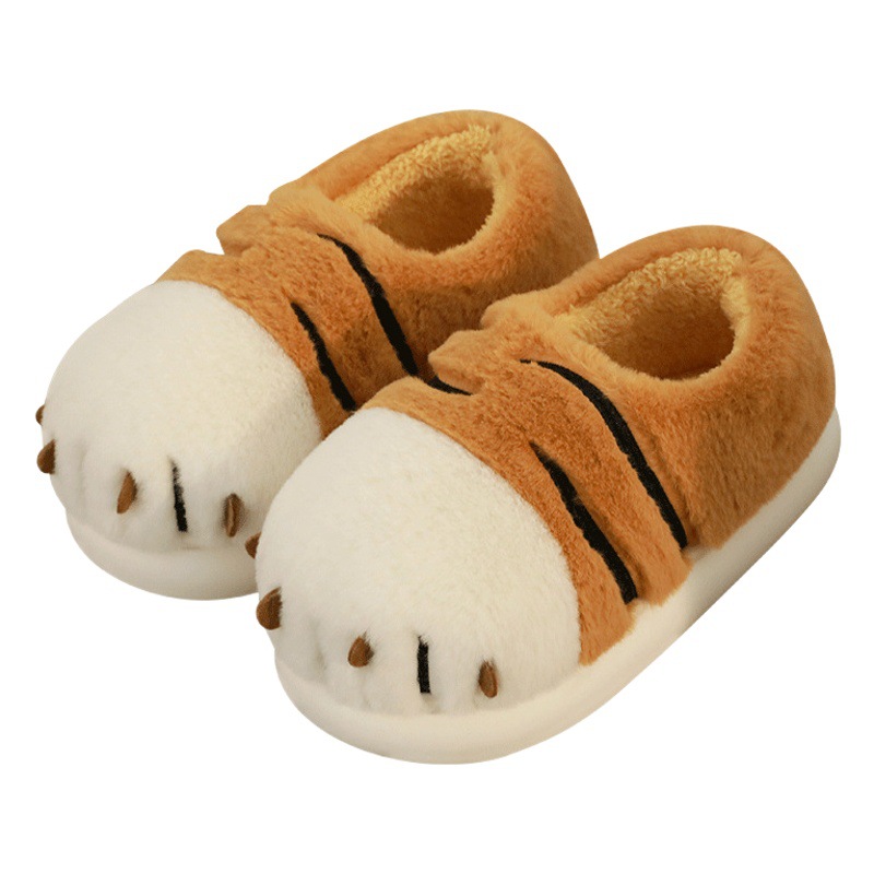 Tigre garra algodón zapatillas de invierno las mujeres bolsa talón lindo hogar interior inferior grueso felpa confinamiento pareja algodón zapatos desgaste exterior los hombres