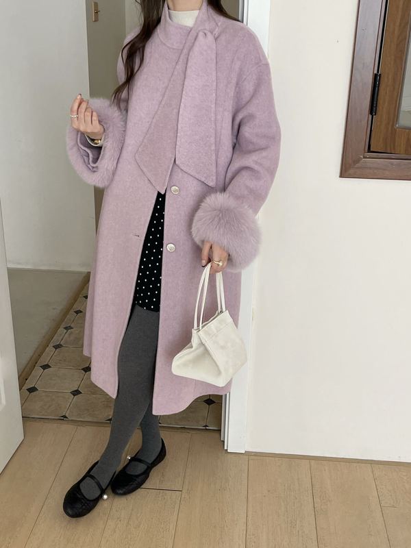 2025秋冬新款羊毛大衣女狐狸毛长款甜美高端新款大衣女双面羊绒|undefined