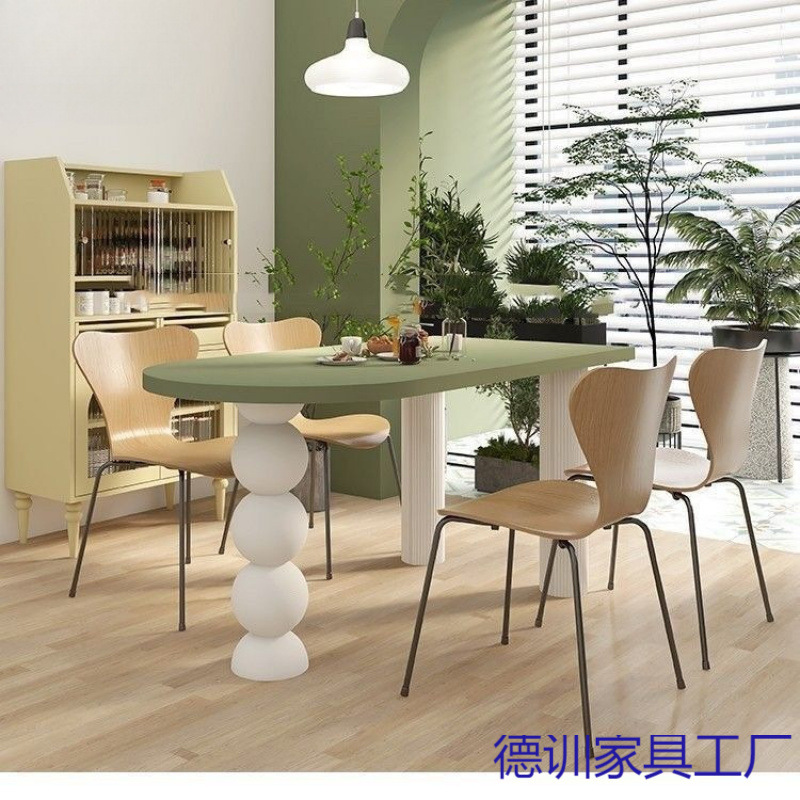 Cream Style Solid Wood Semi-Circular Island Dining Table Living Room Home Small Apartment French Dining Table Simple New Slate Dining Table