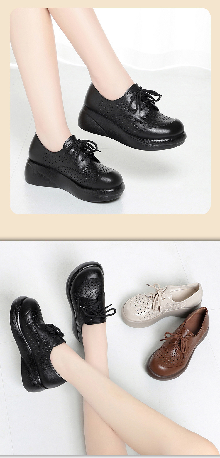 Sandal nữ đế xuồng cao gót da thật lỗ thoáng khí mũi tròn — màu nâu chi tiết 11