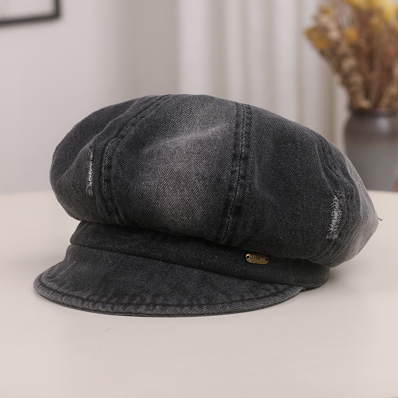 Nuevo agujero coreano viejo vaquero boina boca de pato niño cara pequeña sombrero de octogono sombrero de artista de moda retro