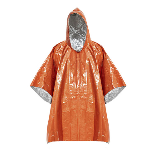Portable reflective emergency raincoat, outdoor emergency survival tool poncho, rainproof and warm multi-functional hiking cloak