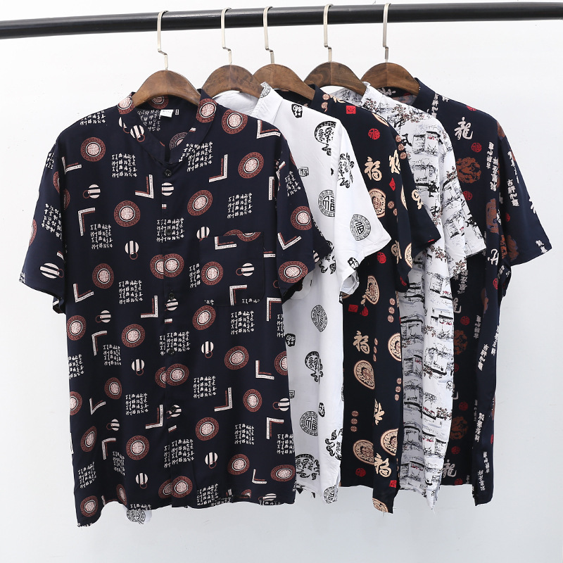 Cotton Silk Middle-aged and Elderly Men's Short-sleeved Stand Collar Shirt Morning Exercise Shirt Summer Thin Dad's Artificial Cotton Top Cardigan