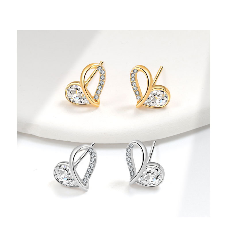 Women's Gender 1 Pair 925 Sterling Silver Zircon 925 Sterling Silver Earrings Heart Shape Ear Studs
