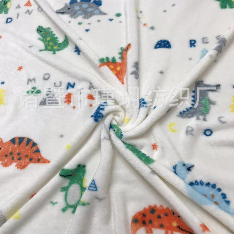 法兰绒卡通新花型恐龙现货供应 珊瑚绒北极绒家居服等绒布