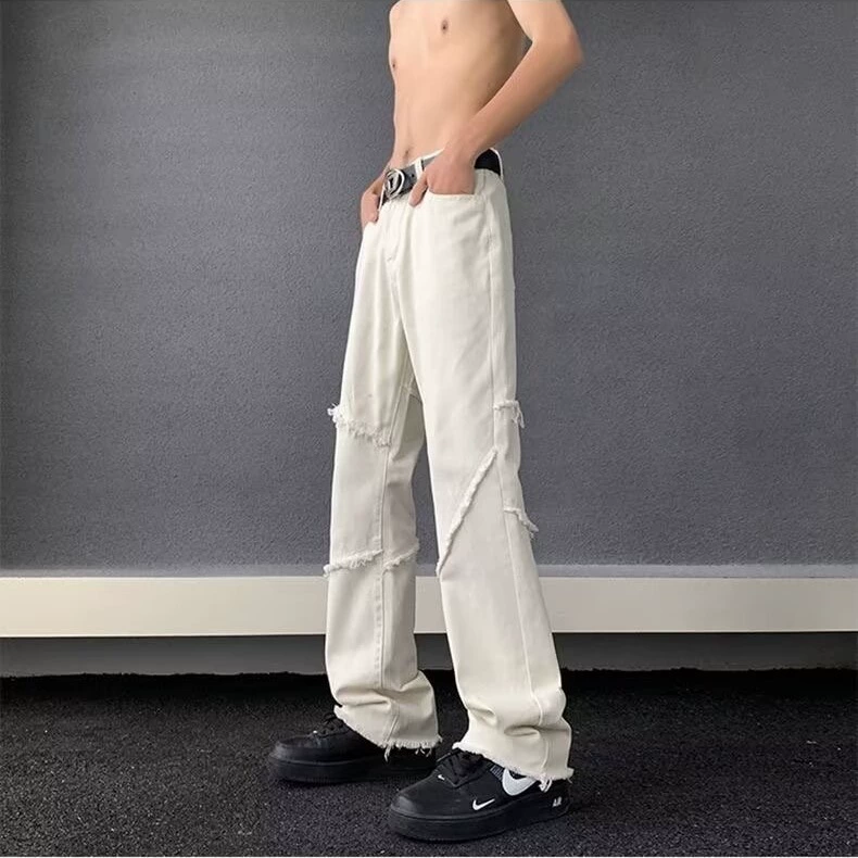 Летние черные джинсы-брюки в американском стиле, slim fit, свободно-прямой силуэт