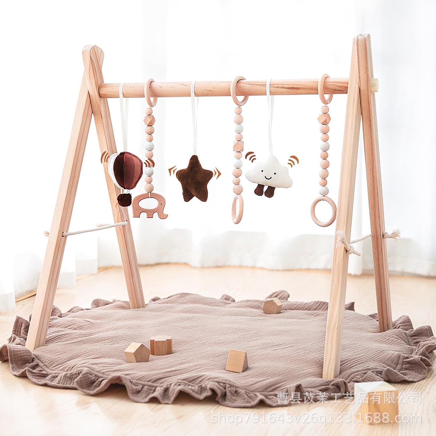 Wooden Baby Play Gym Game Mat Gym 6 Hanging Sensory Toys Foldable Baby Gift