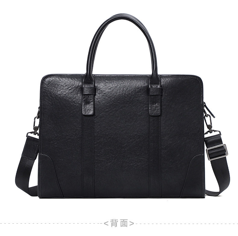 Túi xách tay nam da bò lớp đầu 38×8×28 cm, túi công sở đựng laptop 14 inch, đeo chéo tiện lợi — Màu Đen thuộc da bình thường bên trong màu đen, Màu đen cây cao, Lớp lót nỉ flannel cao cấp cầm tay màu đen chi tiết 14