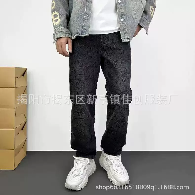 Мужские летние джинсы 2025 года, американский ретро стиль, выстиранные, универсальные, модные, свободные, повседневные, прямые, широкие