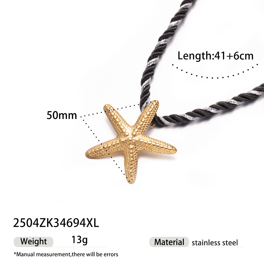Taena collar de estrella de mar de acero inoxidable europeo y americano apilado para llevar estrella de mar de alta calidad collar de acero de titanio de cuerda gruesa joyería explosiva transfronteriza image 10