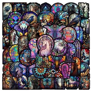 50 stained glass wind aesthetic stickers luggage skateboard helmet mug mobile phone stickers aesthetic