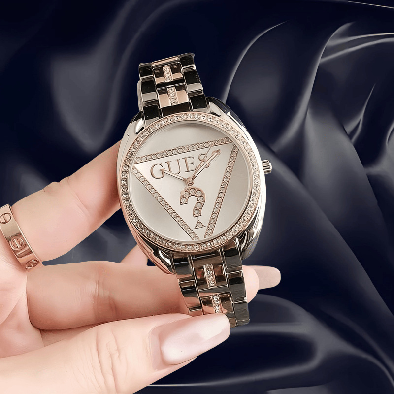 Swiss Watch Harajuku Wind Diamond-encrusted Inverted Triangle Waterproof Steel Band Watch Couple Waterproof Quartz Watch Micro-commerce Supply