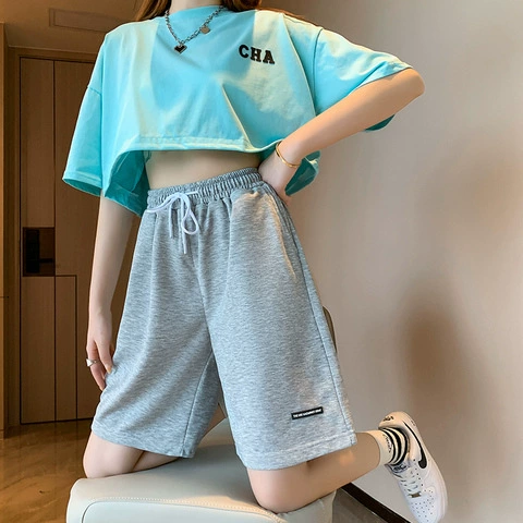 Белые Короткие штаны на шнурке оптом, Пятиточечные спортивные женские лето 2024, новые американские свободные с высокой талией-это мода