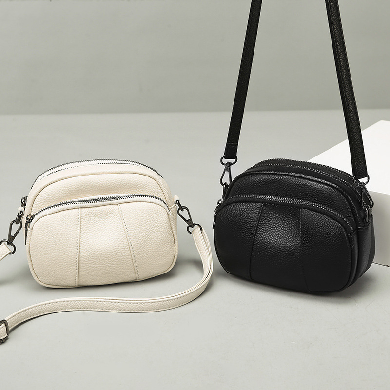 Top Grain Cowhide Leather Bag For Women, Three-Layer Zipper 2026 New Fashion Genuine Leather Shoulder Bag, Crossbody Bag, Casual Small Bag - Thumbnail 2