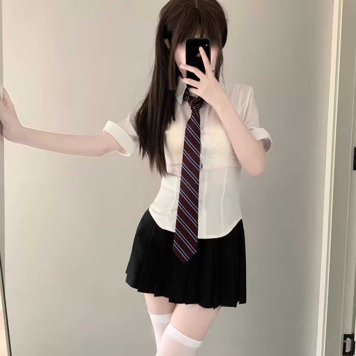 Pure and sexy tight-fitting JK uniform, niche design, waist-cinching shirt, preppy style, short-sleeved summer top set for women.