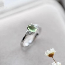 新中式仿葡萄石戒指女浅绿椭圆简约百搭食指戒高级感小众设计手饰
