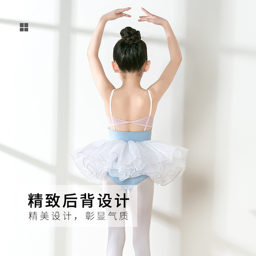 Children's dance clothing short-sleeved grade examination one-piece performance practice clothing ballet summer performance suspenders girls princess dress