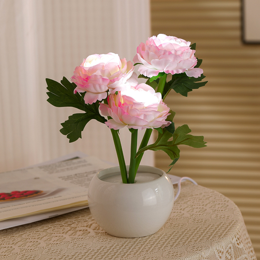 Luz nocturna creativa de peonía rosa (modelo enchufable)