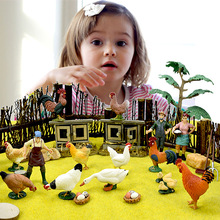 家禽玩具动物模型摆件儿童认知公仔农牧场景白母鸡公鸡鹅鸭子