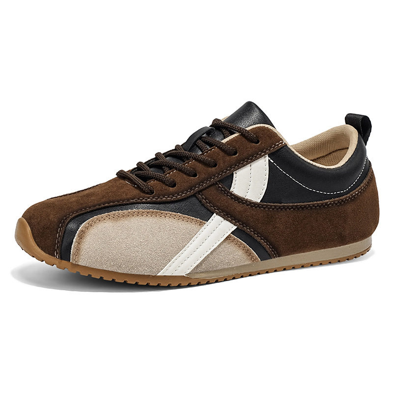 Giày sneaker nam , da tổng hợp phối lưới, đế cao 2,5 cm, buộc dây — Màu cà phê đậm