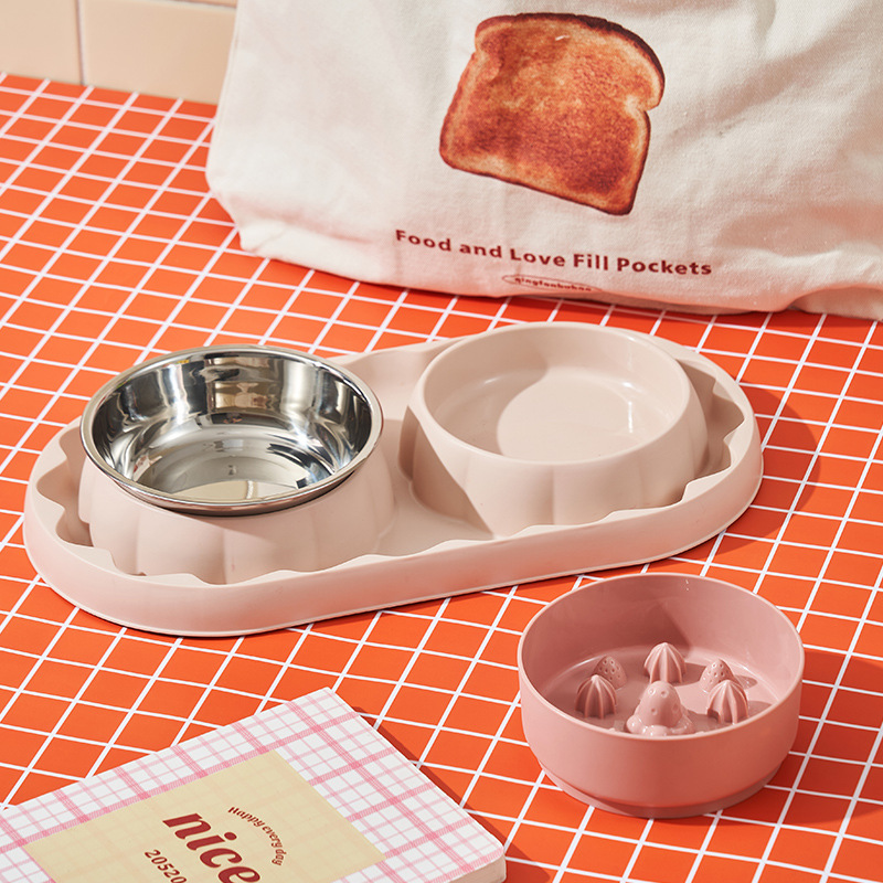 Tazón doble de acero inoxidable para mascotas, tazón para gatos, comida a prueba de fugas, tazón para perros, anti-asfixia, tazón para gatos, tazón para perros, tazón para mascotas