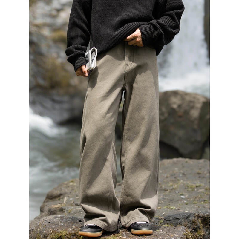 Twill Slightly Wide Outdoor Loose Straight Casual Pants Men's Autum Style Pure Cotton Trendy Brand Retro Semi-Elastic Pants