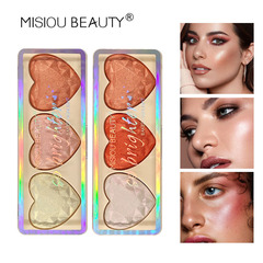 跨境專供桃心型珠光烤粉眼影顯色顯白立體彩色眼影修容高光腮紅盤