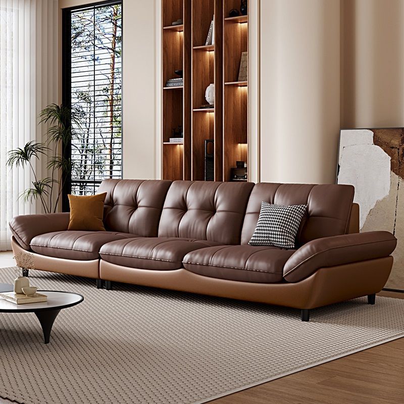 Italian Style Minimalist Sofa Living Room Head Layer Cowhide Large and Small Apartment Solid Wood Latex Straight Row Modern Minimalist Leather Sofa