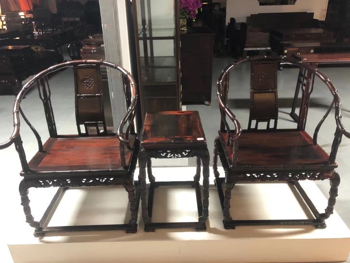 老挝红酸枝巴里黄檀竹节椅雕麒麟竹节圈椅仿古典新中式红木家具