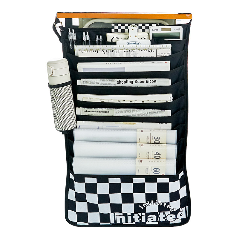 Bolsa de libro colgante de tela escocesa de 11 capas escritorio artefacto escritorio almacenamiento escritorio del estudiante bolsa colgante estante lateral bolsa de libro colgante