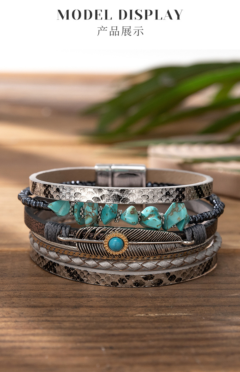 Holiday, Travel Occasion Pu Leather Material Ethnic Style Geometric Pu Leather Plating Inlay Turquoise Unisex Wristband