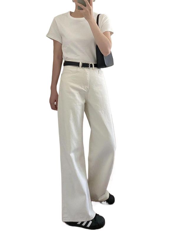 大码白色直筒牛仔裤女秋季2025年新款高腰宽松阔腿拖地裤长裤子潮|undefined