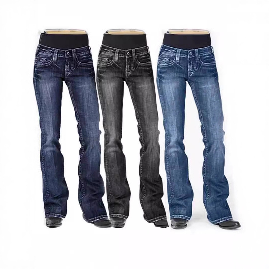 Cross-Border European and American Amazon Wish Embroidered Women's Jeans Slim Fit Slimming Look Denim Pants