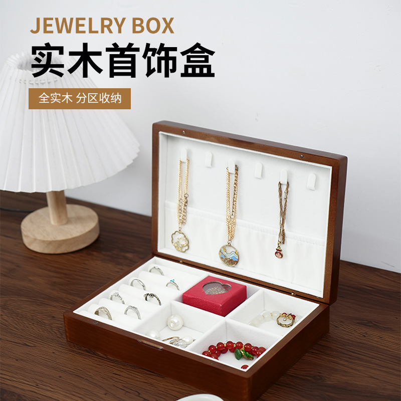 Walnut Color Wooden Jewelry Box Necklace Bracelet Display Box Bedroom Desktop Bracelet Necklace Earrings Storage and Organization Box