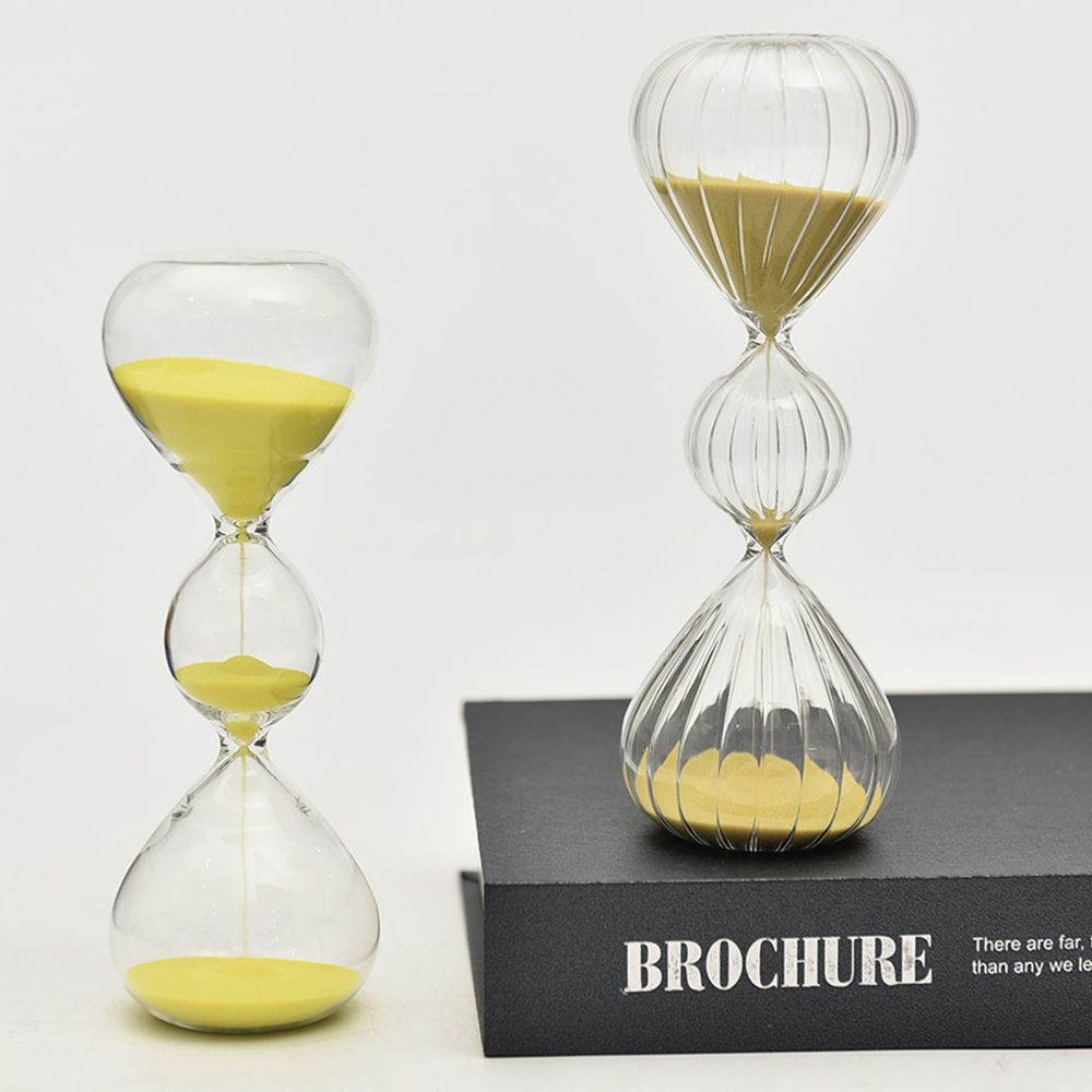 Reloj de arena de vidrio creativo temporizador de reloj de arena a rayas esférico de tres capas personalizado fabricante de decoración del hogar nórdico al por mayor
