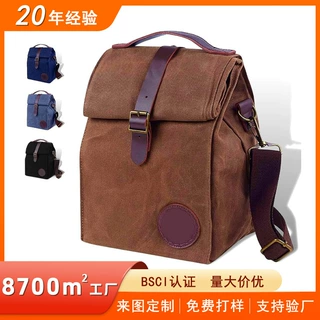 跨境耐磨打蜡帆布保温包单肩上班午餐保温公文包卷边手提饭盒包
