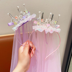 Children's Pearl Crown Hair Accessory for Girls, Flowing Fabric Hairpiece for Little Girls, Princess Hair Band, Non-Slip and Hair-Safe