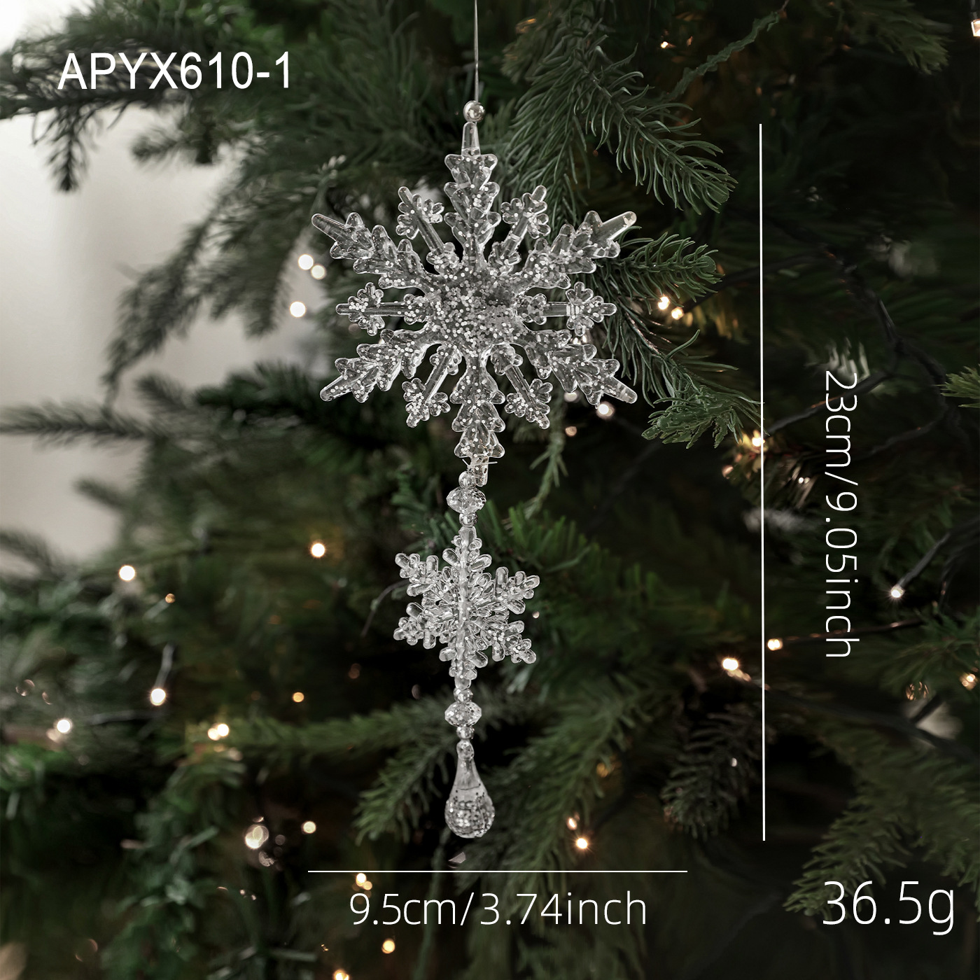 Decoración de Navidad acrílica champaña colgante de nieve decoración de árbol de Navidad copo de nieve ventana decoración colgante