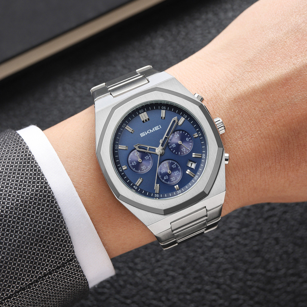 Momento de acero de octogón cronógrafo de cuarzo hombre impermeable relojes de negocios regalos personalizados mayoristas transfronterizos