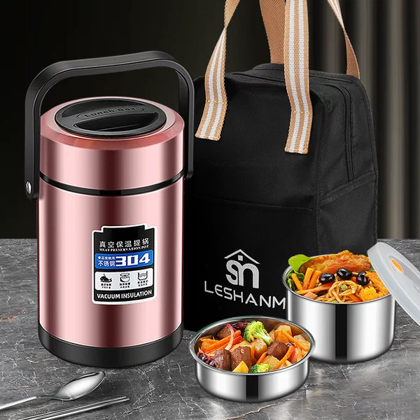 Winter stainless steel insulated lunch box 24 hours long student multi-layer office worker vacuum Bento large capacity rice bucket